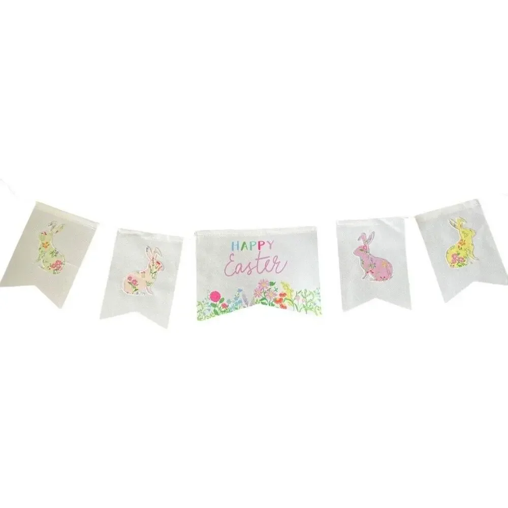 Happy Easter Banner Bunny Bunnies 5 ft Reusable Decor Flowers Spring Deck‎ Party